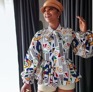 African print peplum top